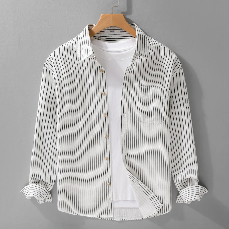 Herren Hemdjacken-Cut mit feinem Nadelstreifen und weichem Baumwollmix Drune
