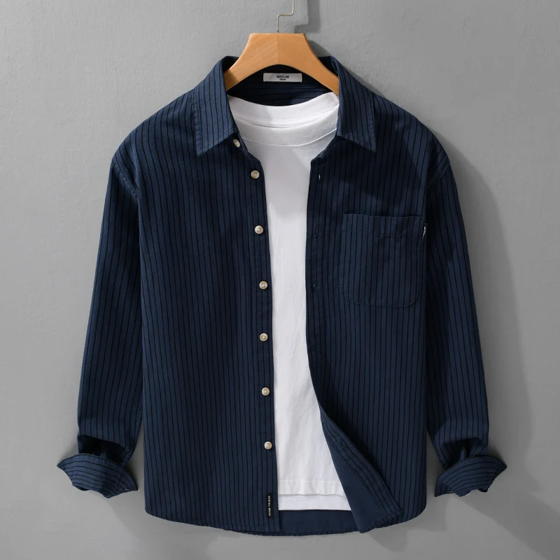 Herren Hemdjacken-Cut mit feinem Nadelstreifen und weichem Baumwollmix Drune