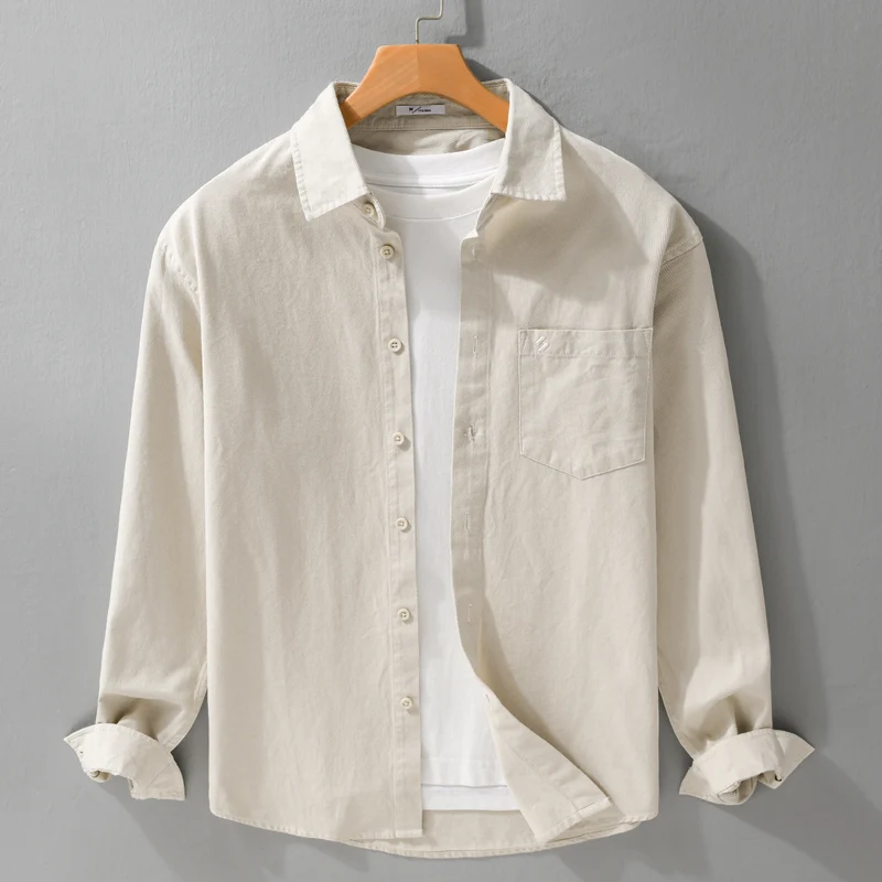 Herren Hemdjacke-Overshirt aus softem Baumwoll-Twill im Layering-Look mit aufgesetzter Brusttasche Drune