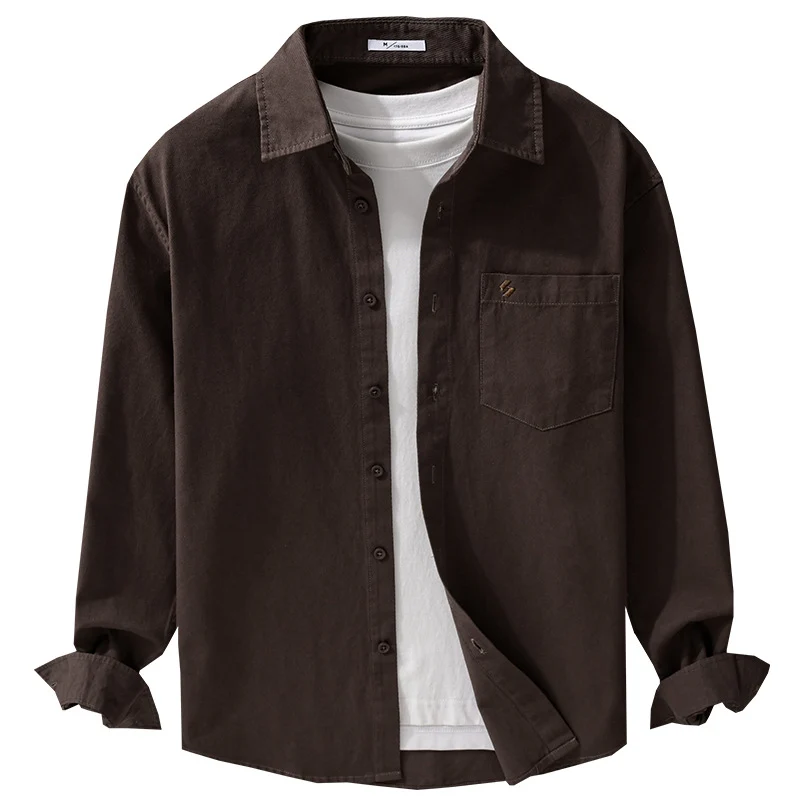 Herren Hemdjacke-Overshirt aus softem Baumwoll-Twill im Layering-Look mit aufgesetzter Brusttasche Drune