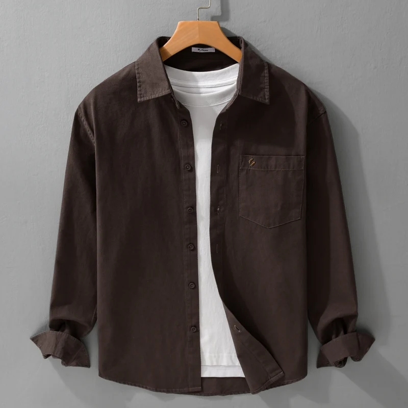 Herren Hemdjacke-Overshirt aus softem Baumwoll-Twill im Layering-Look mit aufgesetzter Brusttasche Drune