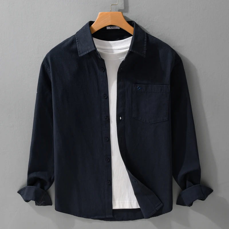 Herren Hemdjacke-Overshirt aus softem Baumwoll-Twill im Layering-Look mit aufgesetzter Brusttasche Drune