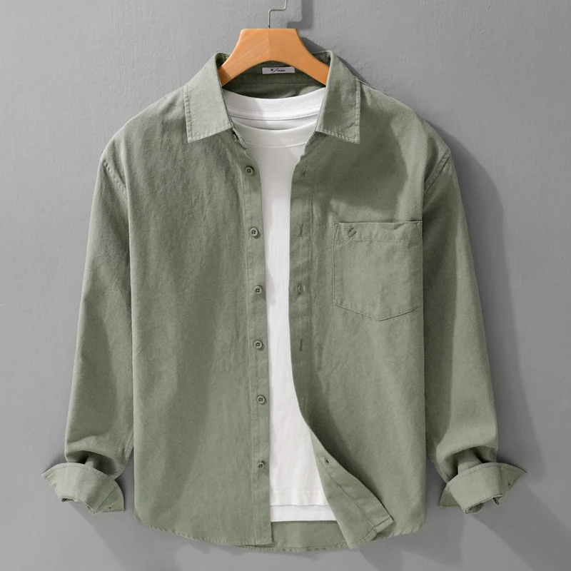 Herren Hemdjacke-Overshirt aus softem Baumwoll-Twill im Layering-Look mit aufgesetzter Brusttasche Drune