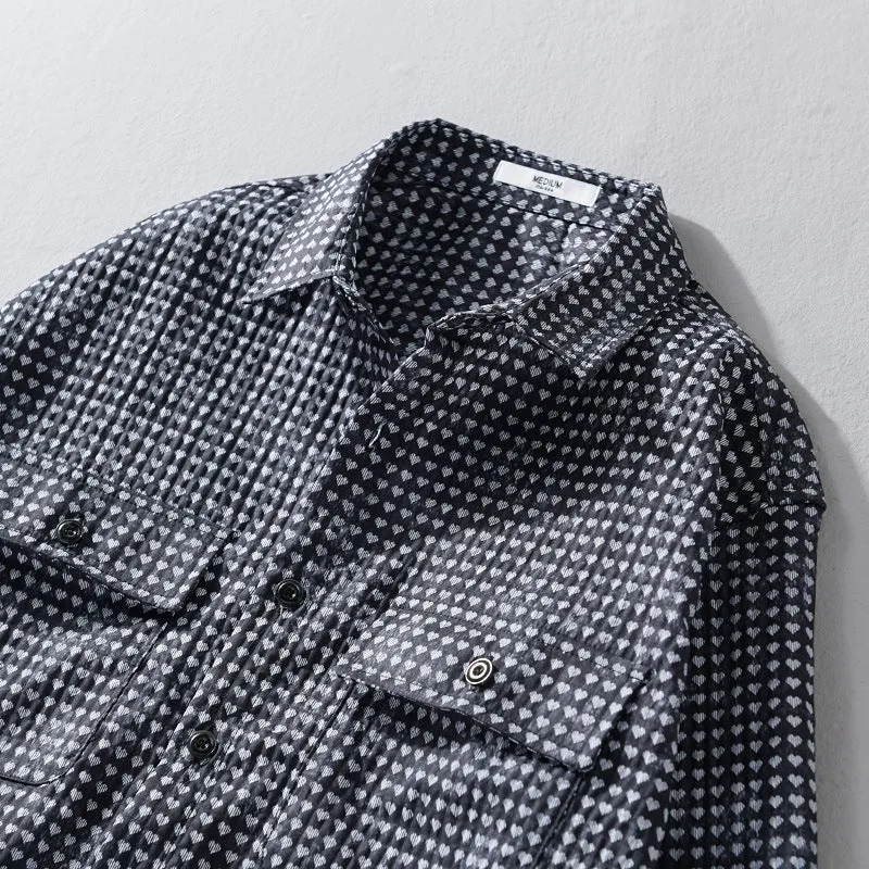 Herren Hemdjacke-Overshirt aus Baumwollmix mit Miniherz-Alloverprint und Brusttaschen Drune