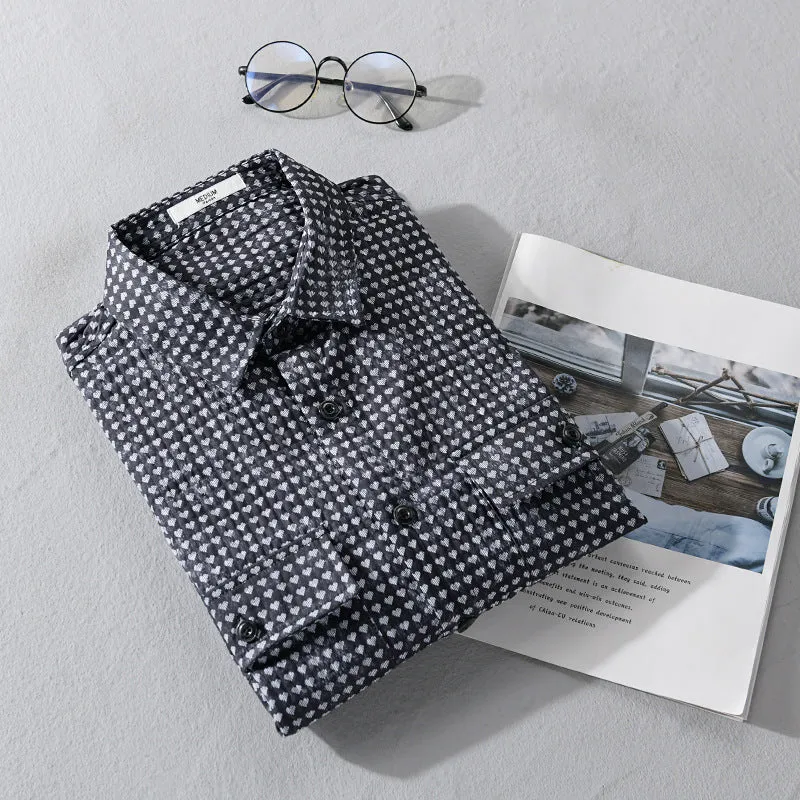 Herren Hemdjacke-Overshirt aus Baumwollmix mit Miniherz-Alloverprint und Brusttaschen Drune