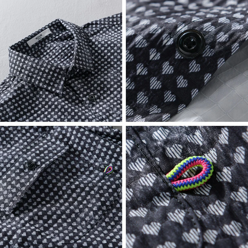 Herren Hemdjacke-Overshirt aus Baumwollmix mit Miniherz-Alloverprint und Brusttaschen Drune