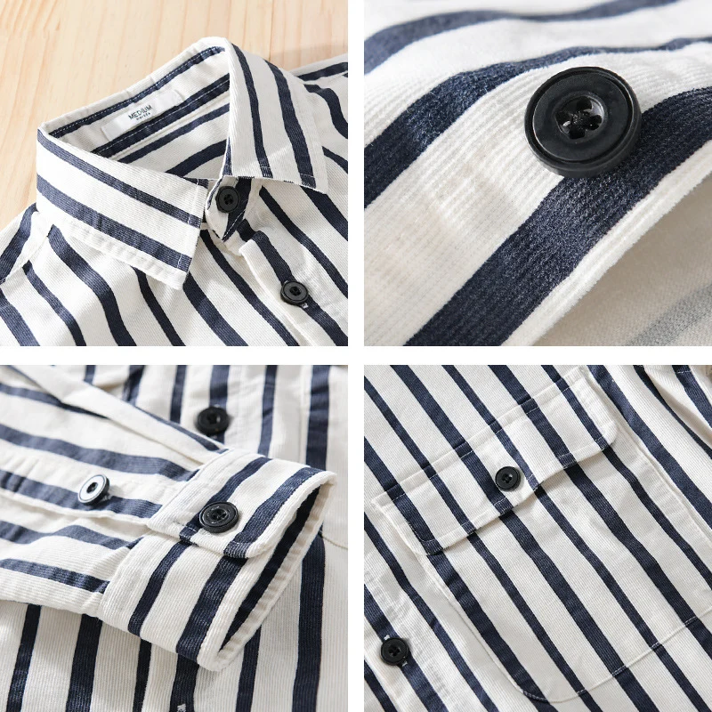 Herren Hemdjacke mit vertikalen Streifen, aufgesetzten Brusttaschen und leichter Baumwollstruktur Drune