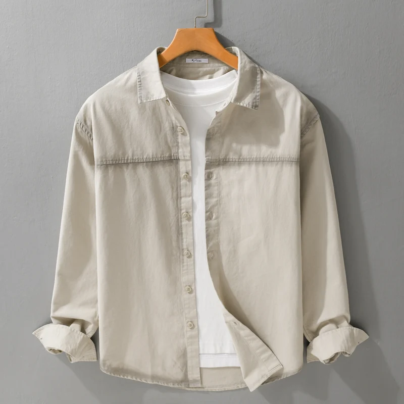 Herren Hemdjacke im Oversize-Stil mit verwaschenen Kanten und klassischem Kentkragen Drune