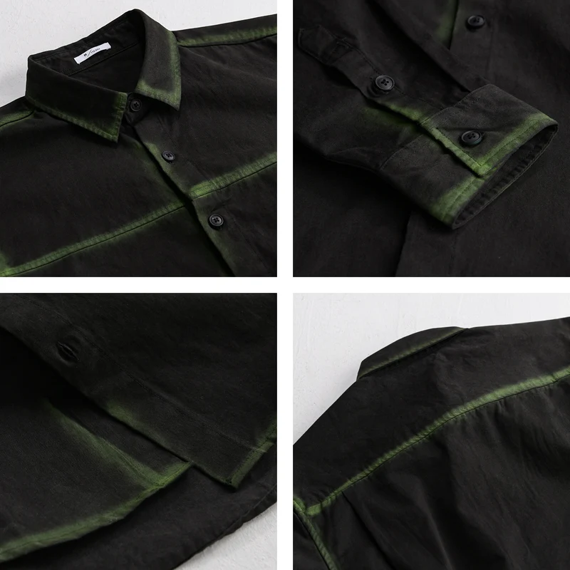Herren Hemdjacke im Oversize-Stil mit verwaschenen Kanten und klassischem Kentkragen Drune