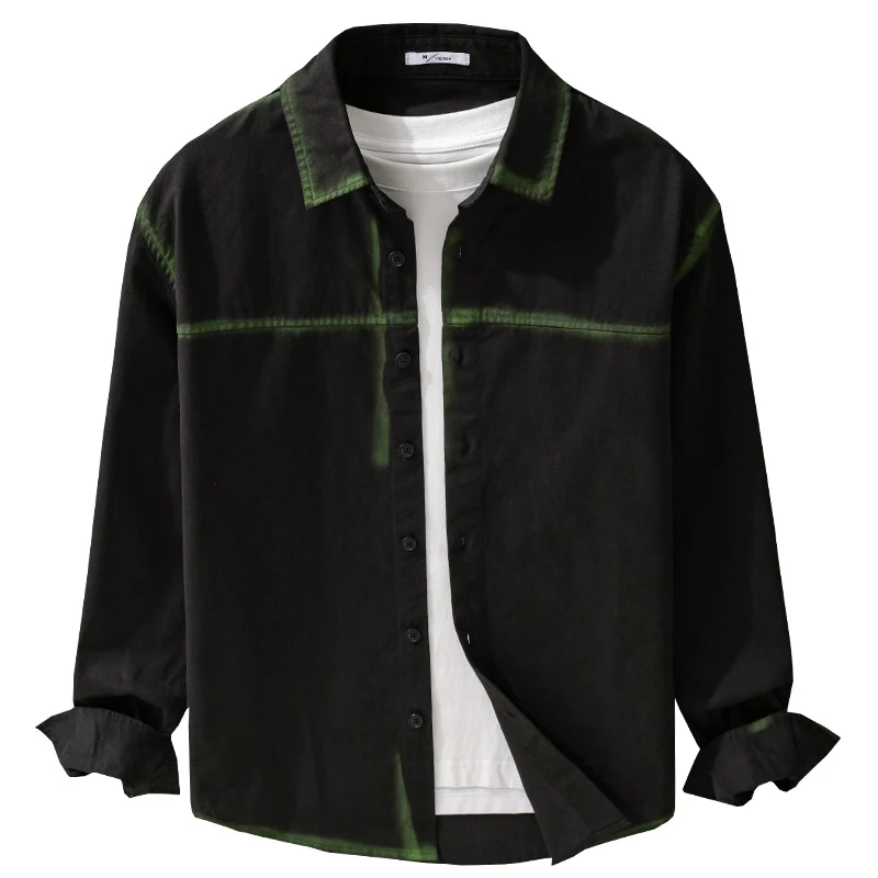 Herren Hemdjacke im Oversize-Stil mit verwaschenen Kanten und klassischem Kentkragen Drune