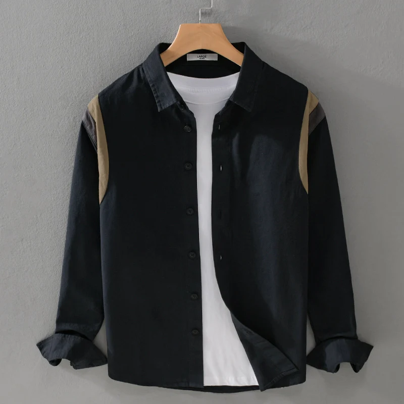 Herren Hemdjacke im Lagen-Look mit kontrastierender Schulterpasse Drune
