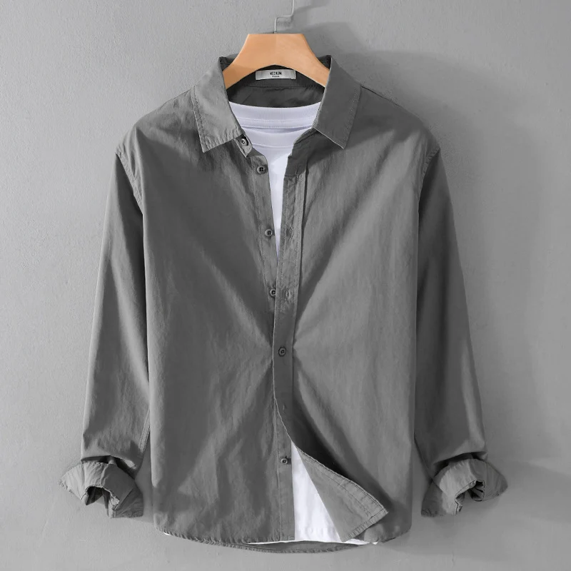 Herren Hemdjacke aus Soft-Touch Baumwollmix mit Relaxed-Fit, leichter Crinkle-Optik und Kentkragen Drune