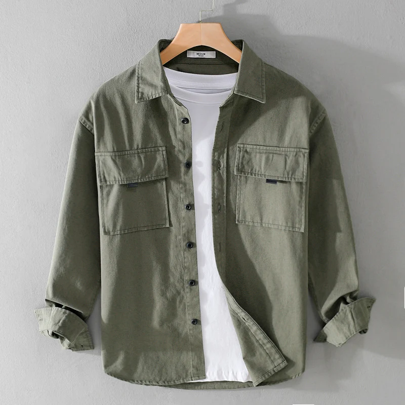 Herren Hemdjacke aus robustem Baumwolltwill mit zwei Brustklappen und Relaxed‑Fit Drune