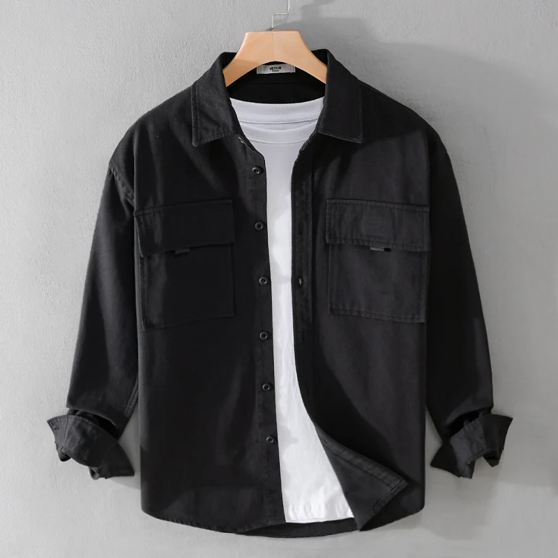 Herren Hemdjacke aus robustem Baumwolltwill mit zwei Brustklappen und Relaxed‑Fit Drune