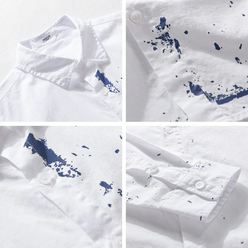 Herren Hemd mit künstlerischem Paint-Splatter und klassischem Kentkragen Drune