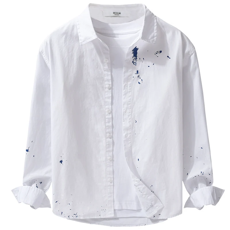 Herren Hemd mit künstlerischem Paint-Splatter und klassischem Kentkragen Drune
