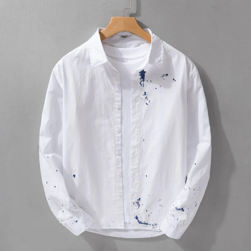Herren Hemd mit künstlerischem Paint-Splatter und klassischem Kentkragen Drune