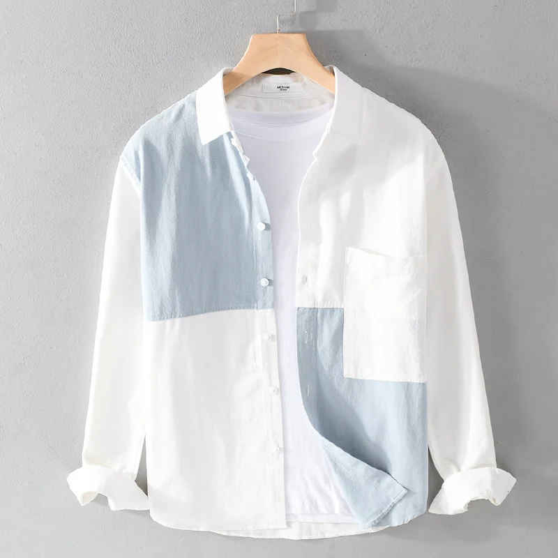 Herren Hemd im Colorblock-Look aus leichtem Baumwollmix mit Kentkragen Drune