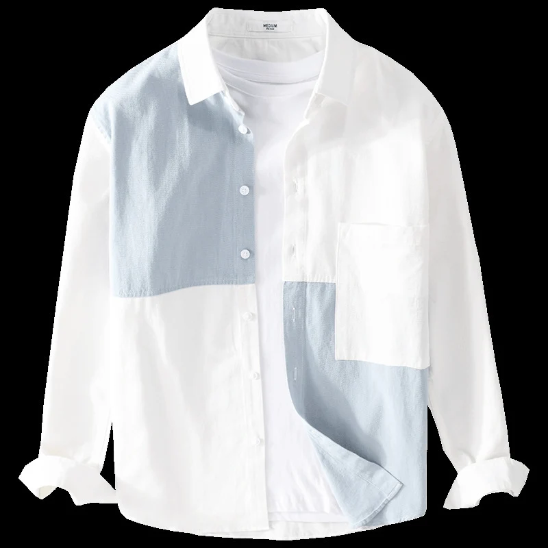 Herren Hemd im Colorblock-Look aus leichtem Baumwollmix mit Kentkragen Drune
