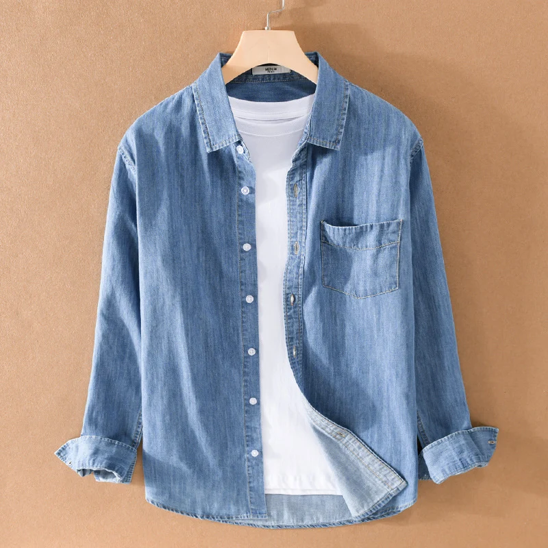 Herren Gewaschenes Denim-Overshirt mit Pattentasche, Relaxed-Fit und weichem Griff Drune