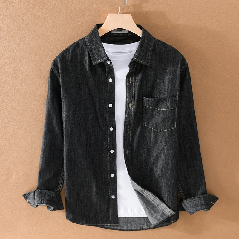 Herren Gewaschenes Denim-Overshirt mit Pattentasche, Relaxed-Fit und weichem Griff Drune