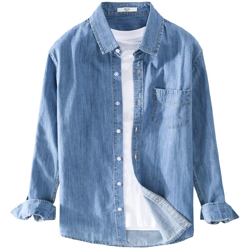 Herren Gewaschenes Denim-Overshirt mit Pattentasche, Relaxed-Fit und weichem Griff Drune