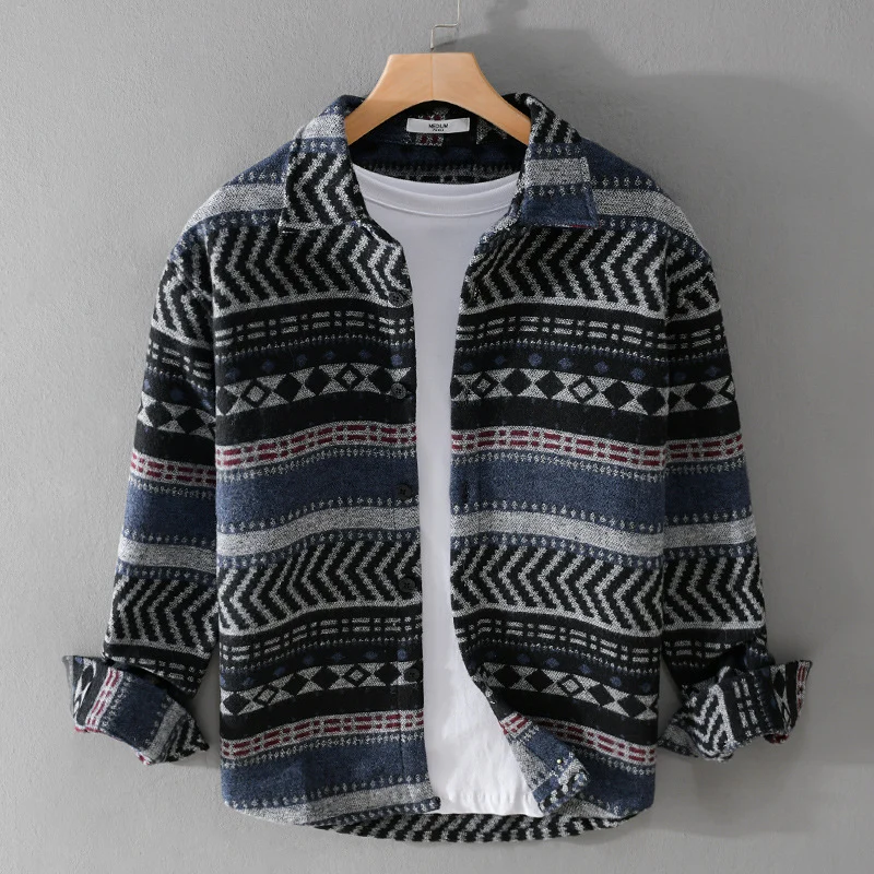 Herren Gestricktes Hemd-Overshirt im geometrischen Muster Drune