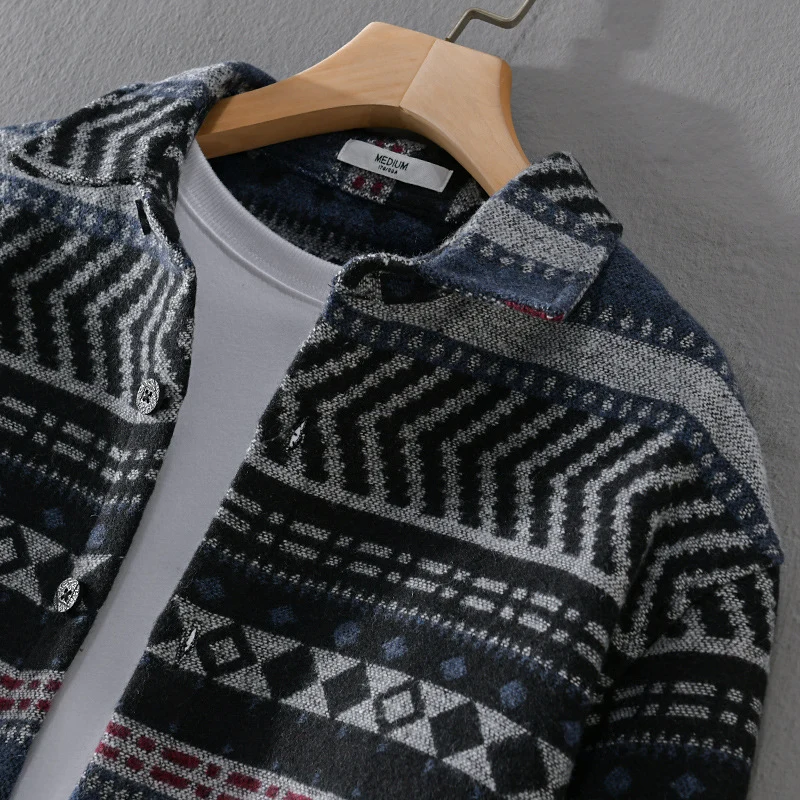 Herren Gestricktes Hemd-Overshirt im geometrischen Muster Drune
