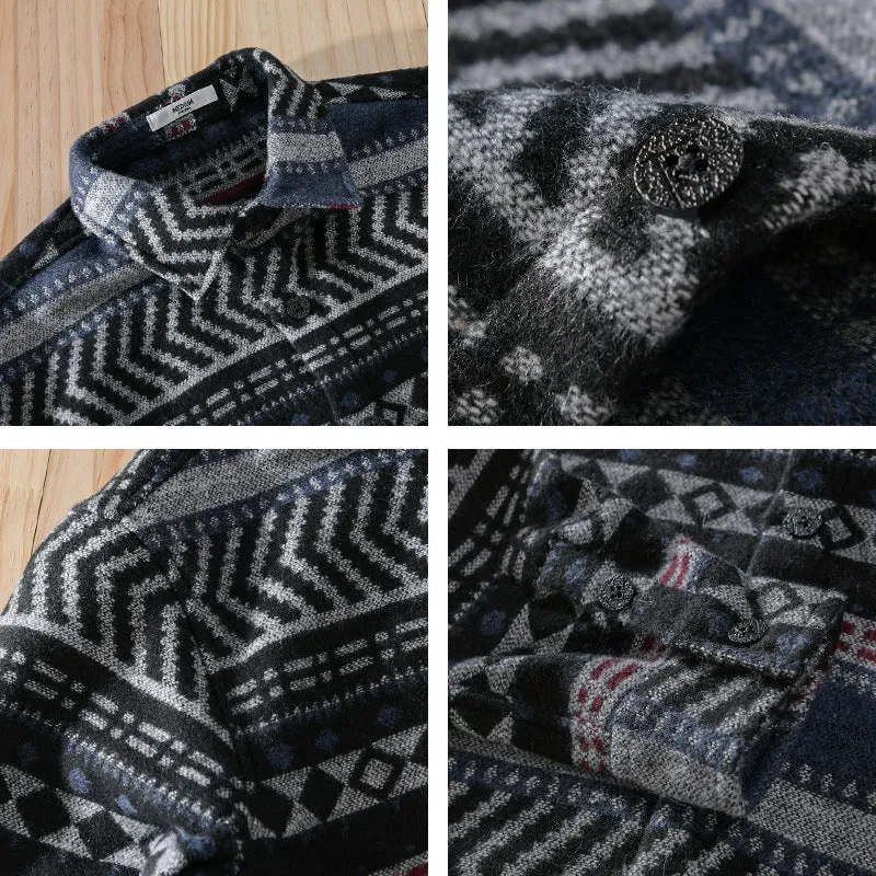 Herren Gestricktes Hemd-Overshirt im geometrischen Muster Drune