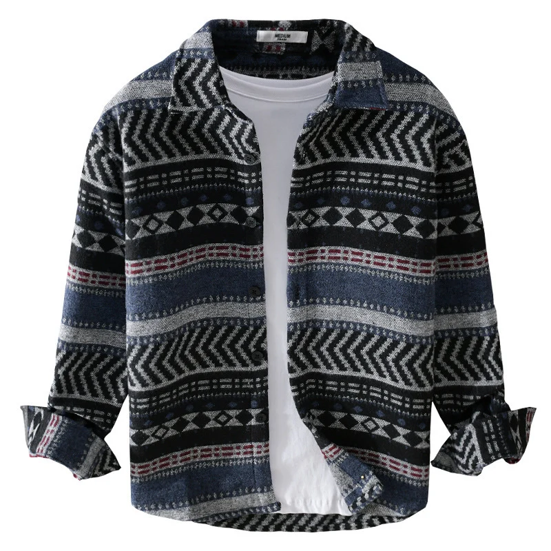 Herren Gestricktes Hemd-Overshirt im geometrischen Muster Drune