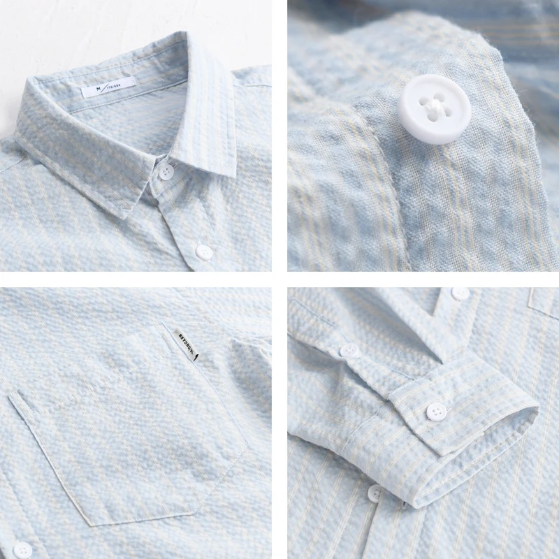 Herren Gestreiftes Relaxed-Overshirt aus strukturiertem Baumwollmix mit Brusttasche Drune