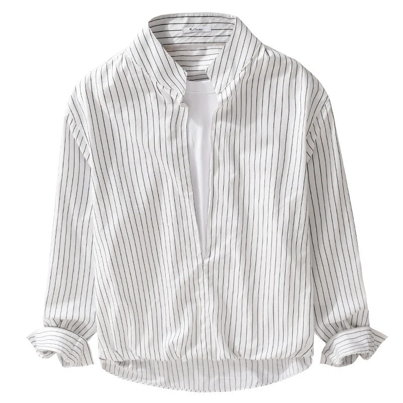 Herren Gestreiftes Oversize-Hemd mit Kentkragen und verdeckter Knopfleiste Drune