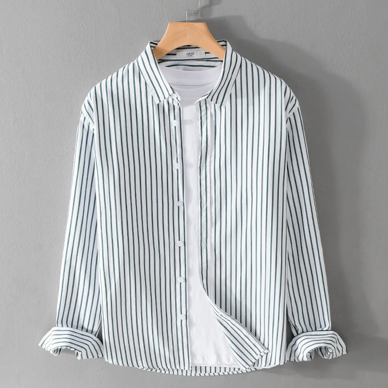 Herren Gestreiftes Oversize-Hemd aus leichter Baumwollmischung mit Kentkragen Drune