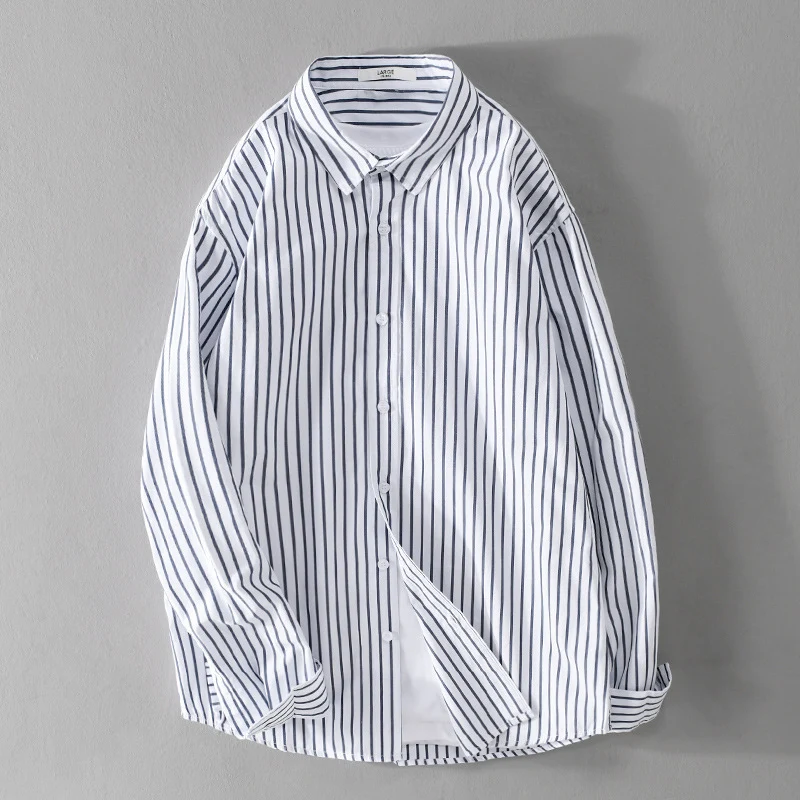 Herren Gestreiftes Oversize-Hemd aus leichter Baumwollmischung mit Kentkragen Drune