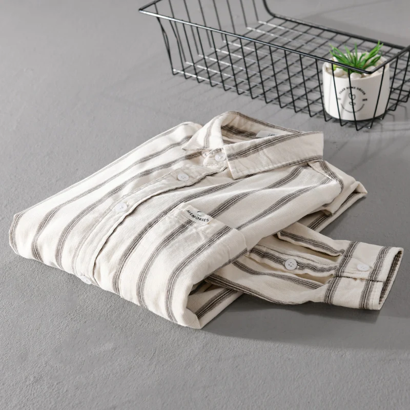 Herren Gestreiftes Oversize-Hemd aus Baumwollmix mit Brusttasche und Relaxed-Fit Drune