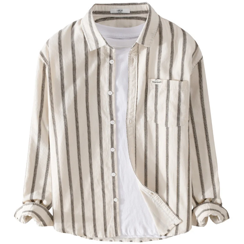 Herren Gestreiftes Oversize-Hemd aus Baumwollmix mit Brusttasche und Relaxed-Fit Drune