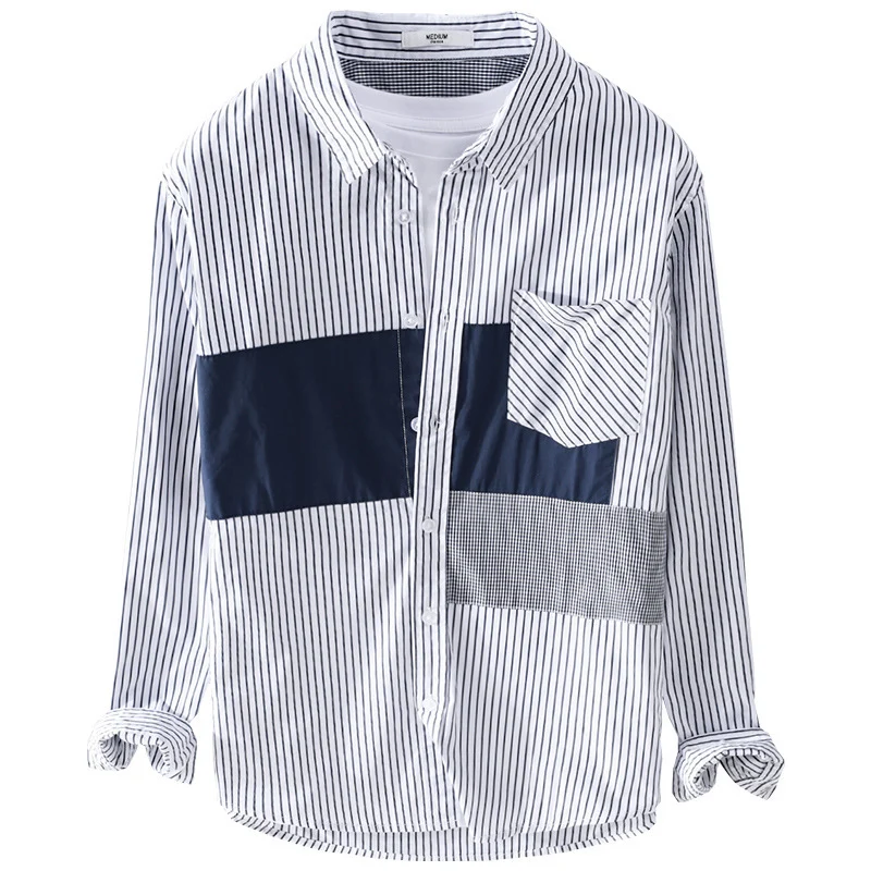 Herren Gestreiftes Overshirt mit Farbblock‑Einsätzen und aufgesetzter Brusttasche Drune