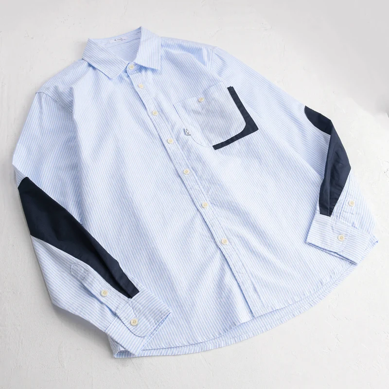 Herren Gestreiftes Overshirt‑Hemd mit Kontrast‑Ellbogenpatches und aufgesetzter Brusttasche Drune