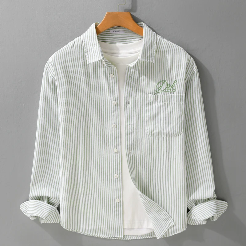 Herren Gestreiftes Overshirt‑Hemd mit Brusttasche und tonalem Logo‑Stick Drune