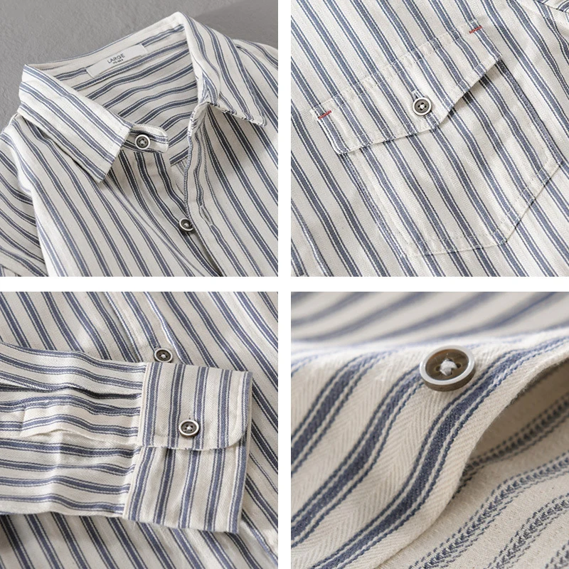 Herren Gestreiftes Overshirt aus leichter Baumwollmischung mit Brustklappe und Relaxed-Fit Drune