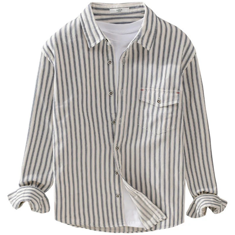 Herren Gestreiftes Overshirt aus leichter Baumwollmischung mit Brustklappe und Relaxed-Fit Drune