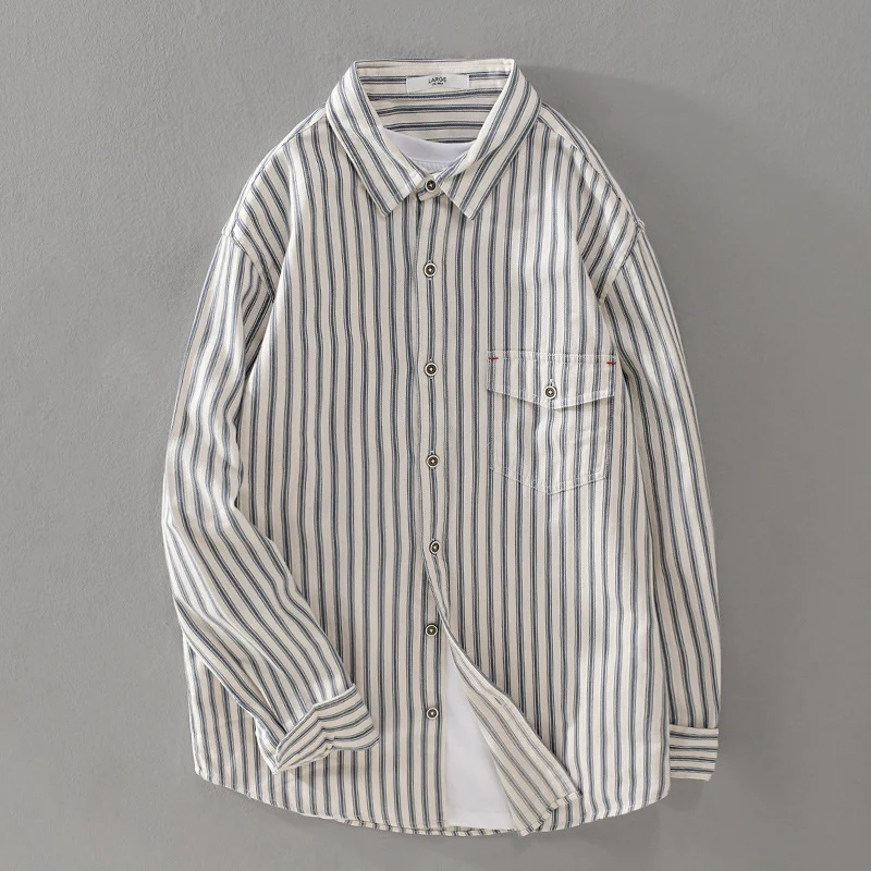 Herren Gestreiftes Overshirt aus leichter Baumwollmischung mit Brustklappe und Relaxed-Fit Drune