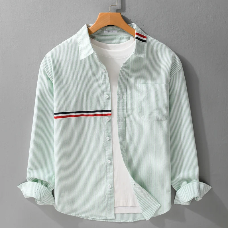 Herren Gestreiftes Overshirt aus Baumwollmix mit Brusttasche und sportivem Kontrastband Drune