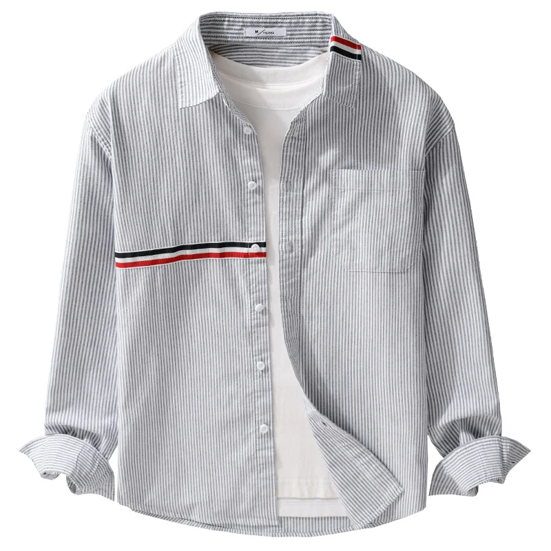 Herren Gestreiftes Overshirt aus Baumwollmix mit Brusttasche und sportivem Kontrastband Drune