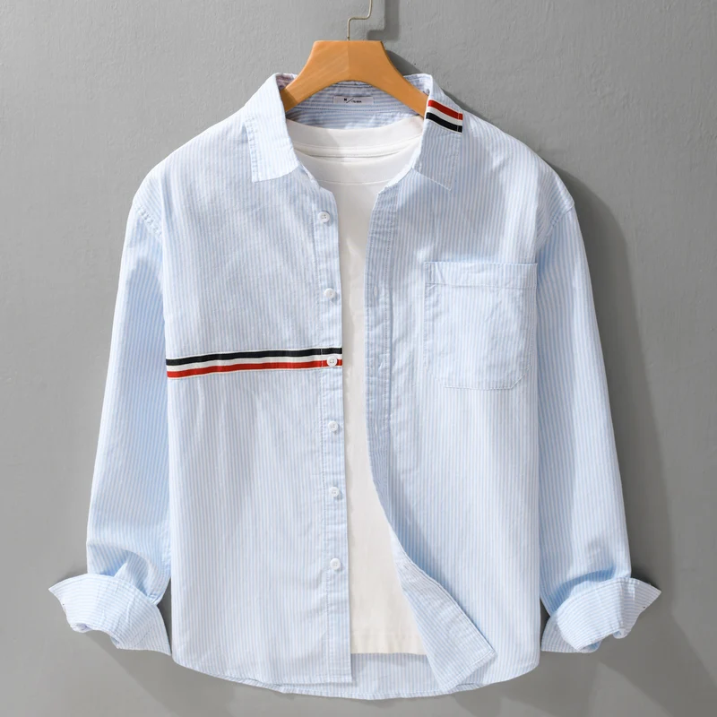 Herren Gestreiftes Overshirt aus Baumwollmix mit Brusttasche und sportivem Kontrastband Drune