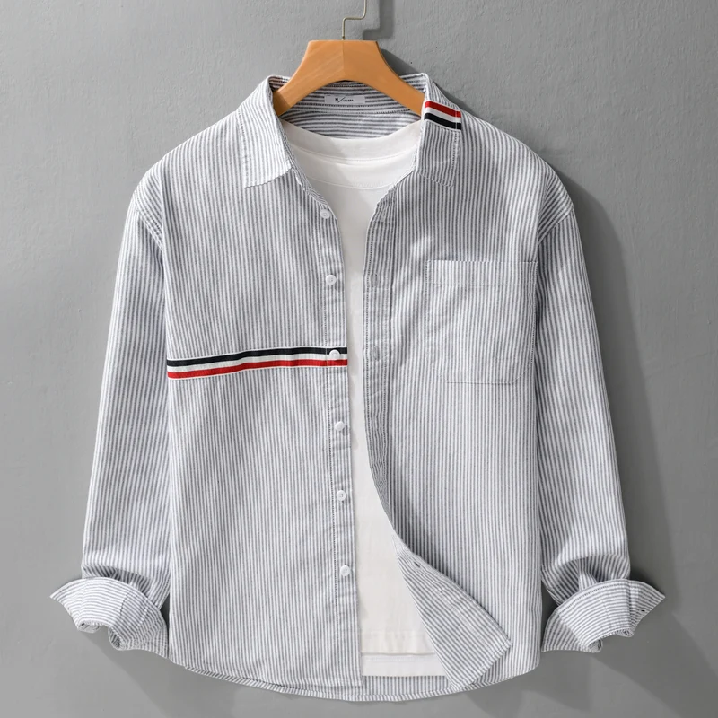 Herren Gestreiftes Overshirt aus Baumwollmix mit Brusttasche und sportivem Kontrastband Drune