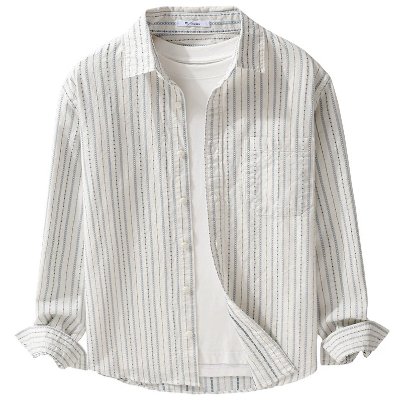 Herren Gestreiftes Overshirt aus Baumwollmix mit Brusttasche und Relaxed-Fit Drune