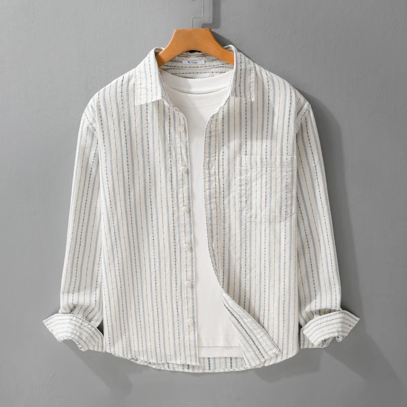 Herren Gestreiftes Overshirt aus Baumwollmix mit Brusttasche und Relaxed-Fit Drune