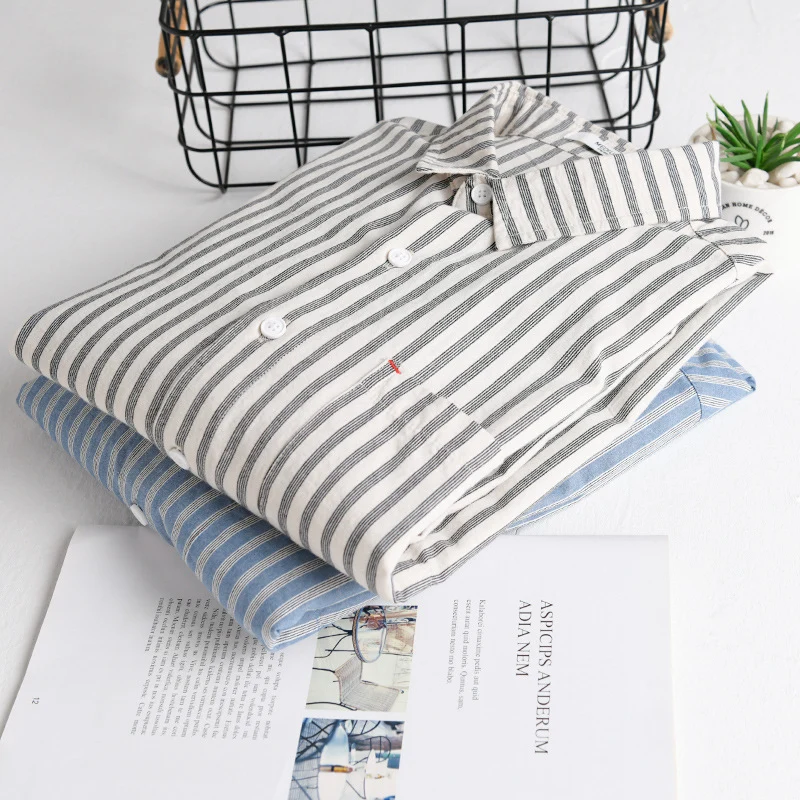 Herren Gestreiftes Leinen-Baumwoll-Hemd im Relaxed-Fit mit Kentkragen und Brusttasche Drune
