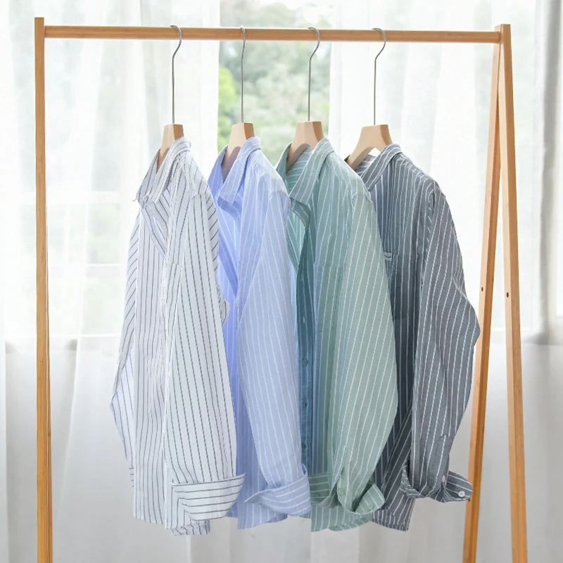 Herren Gestreiftes Layering-Overshirt aus softem Baumwollmix mit Kentkragen und aufgesetzter Brusttasche Drune